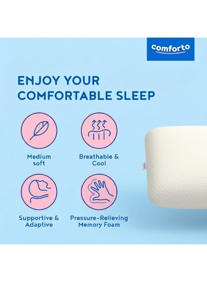 Comforto Classic White Memory Foam Pillow 60x40x13 cm Orthopedic Cervical Neck Pillow for Side and Back Sleepers Ergonomic Bed Pillow for Neck Pain Relief - Image 3